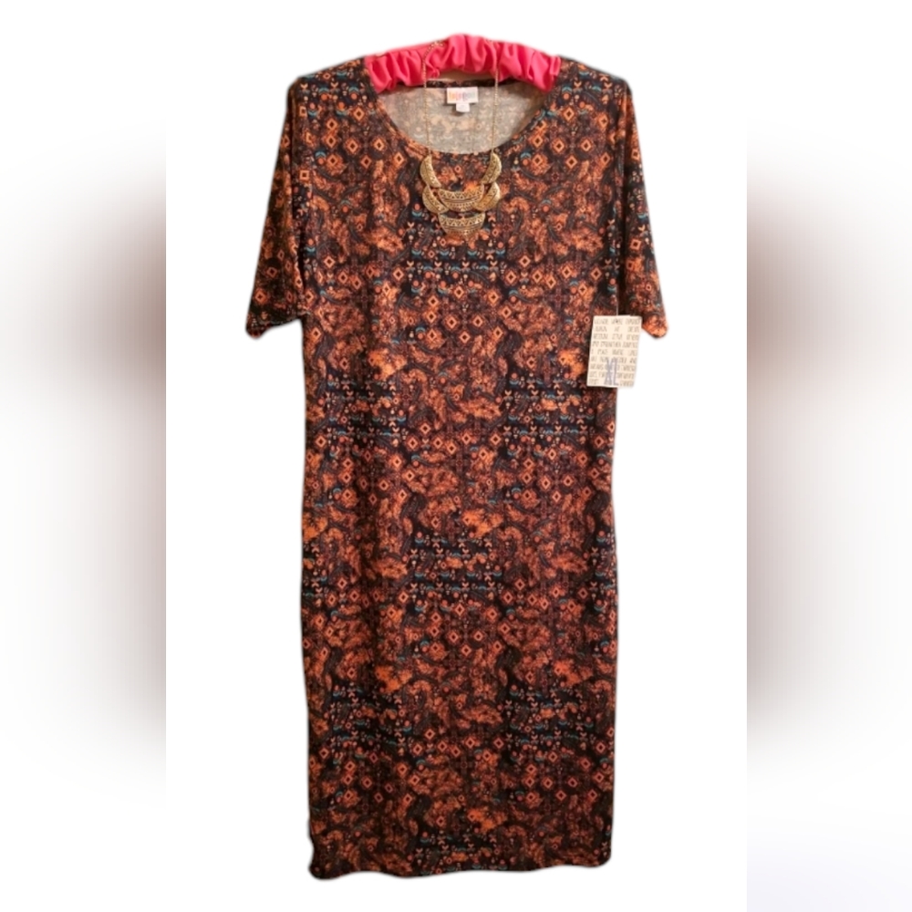 Lularoe Julia dress-- peach and turquoise